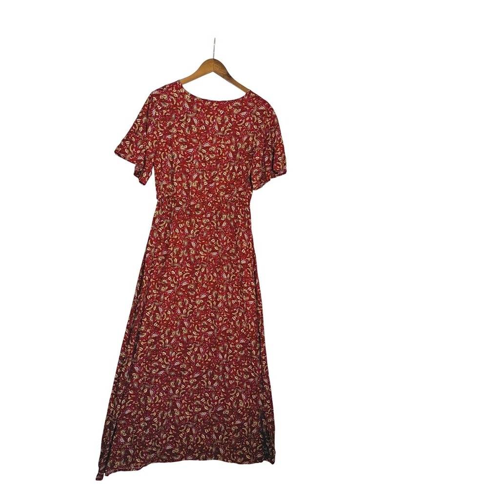 NWT Grecerelle Red Paisley Floral Maxi Dress V-Neck Short Sleeve Elastic Waist M - Picture 4 of 13